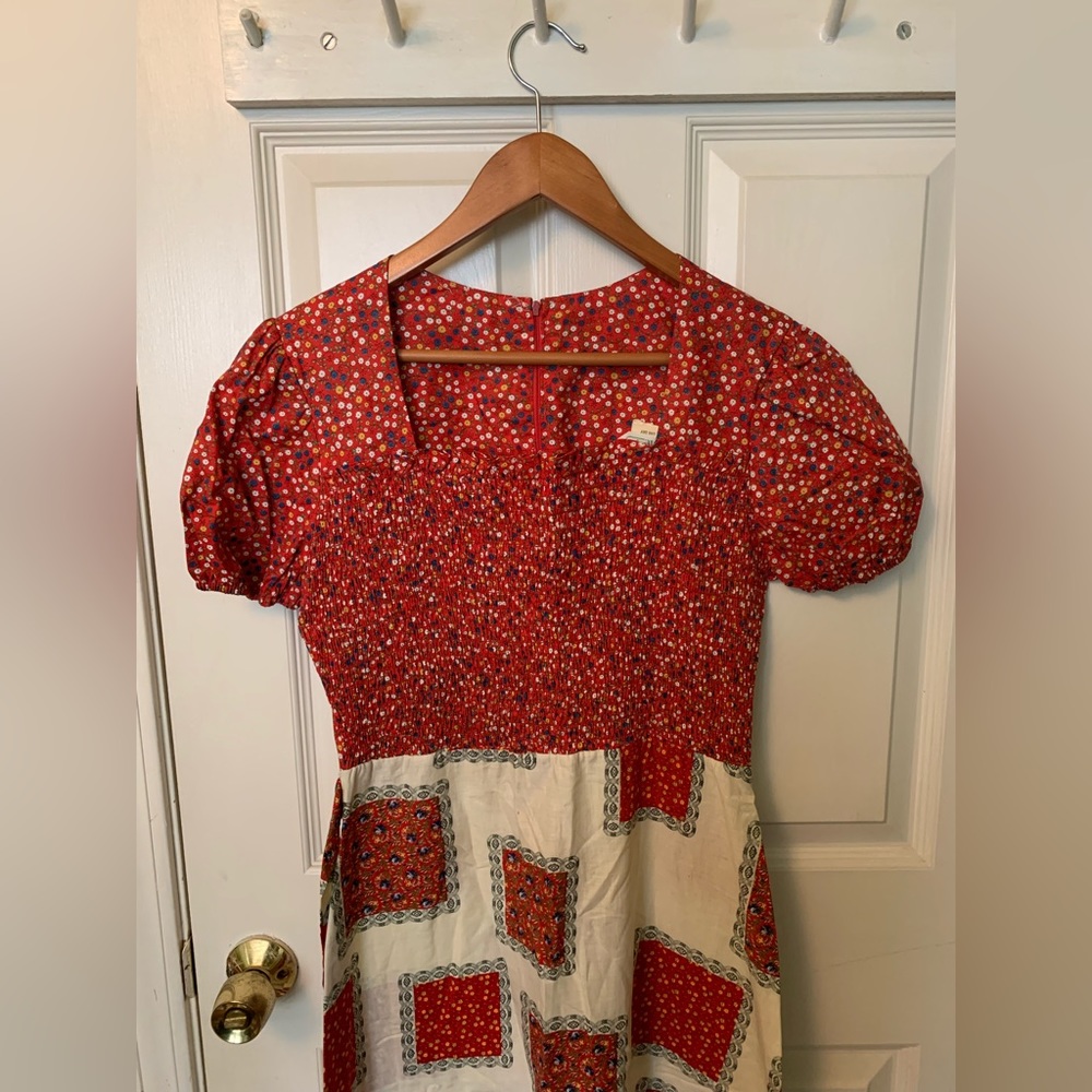 Vintage 1970s Floral and Patchwork Pattern Maxi Dress